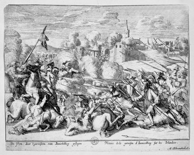 The garrison at Enniskillen defend the town from James II, 1689 by Adriaan Schoonebeek